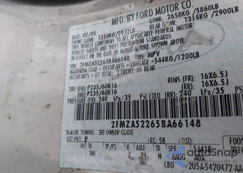 2005 Ford Freestar Sel z USA, uszkodzony, nr VIN 2FMZA52265BA66148